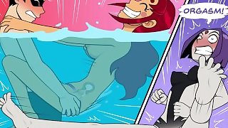 Teen Titans - Emotional Sickness pt. #1 - Robin Fucks Starfire In Swimming Pool while Raven watch